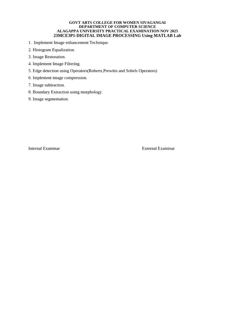 Digital Image Processing Lab Exam Guide | PDF
