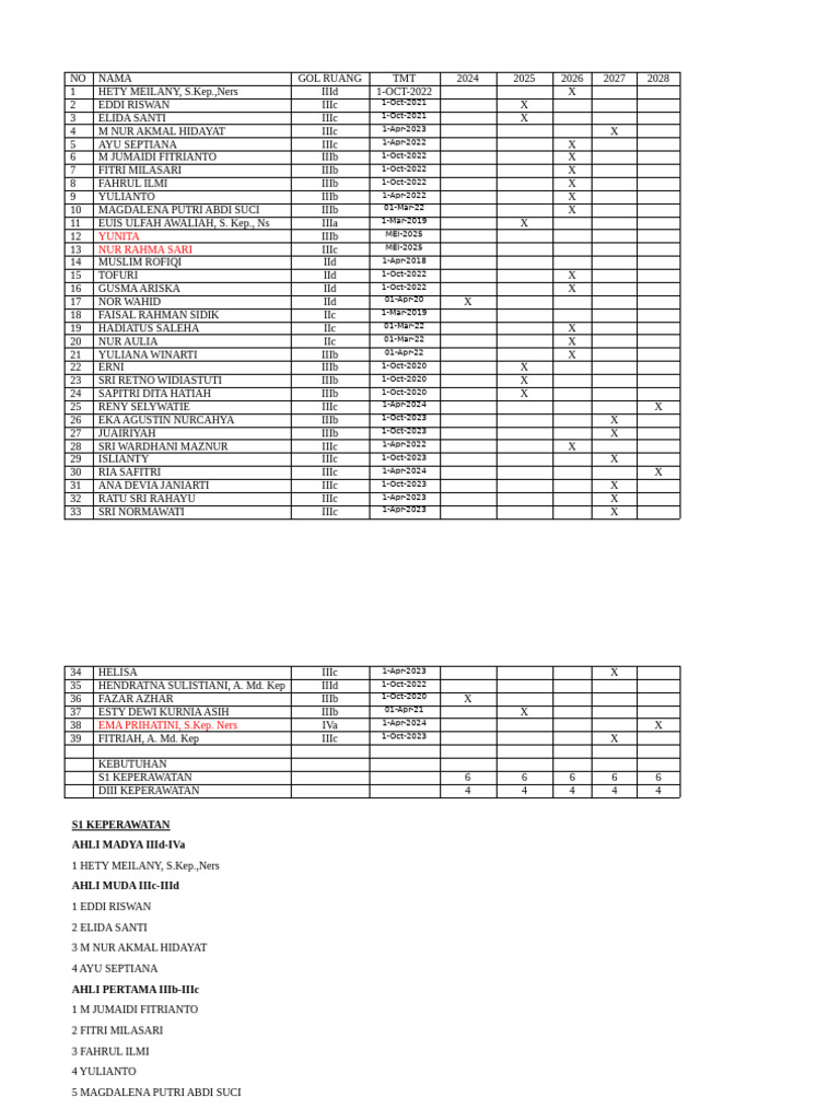 2024 Nursing Staff Requirements List | PDF