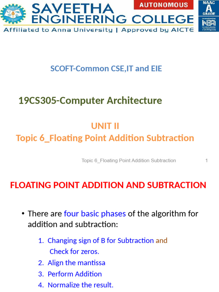 Floating Point Addition and Subtraction Guide | PDF