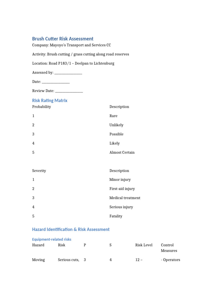 Brush Cutter Risk Assessment Guide | PDF | Risk | Safety