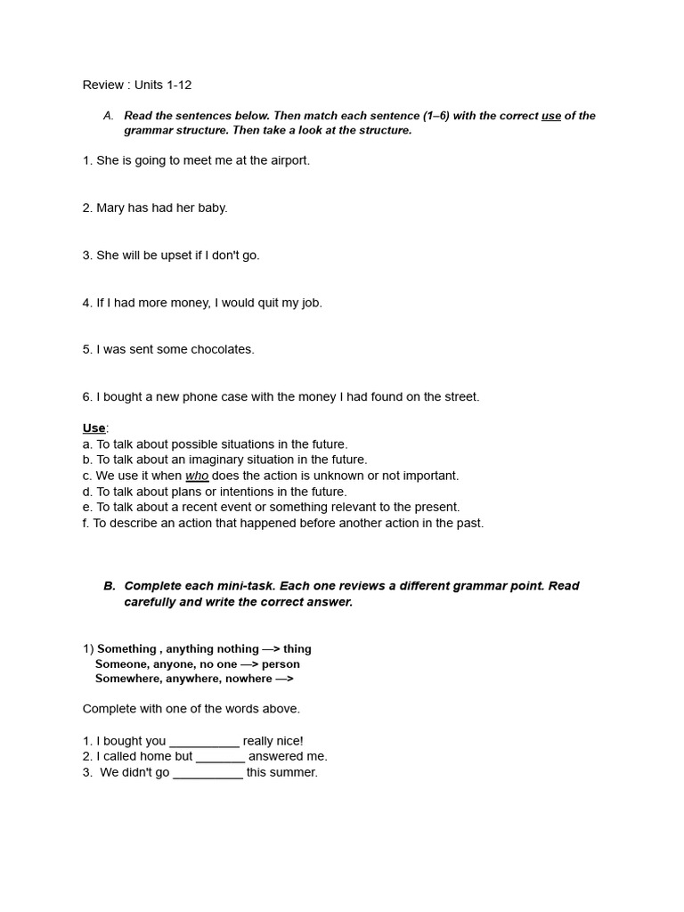 Grammar Review: Units 1-12 Exercises | PDF | Linguistics | Linguistic ...