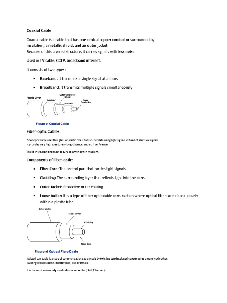 Types of Communication Cables Explained | PDF