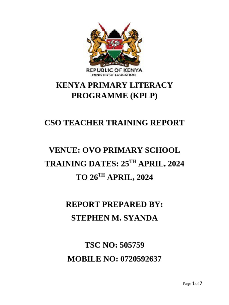 Galole North Kplp Training Report[1] | PDF | Literacy | Learning