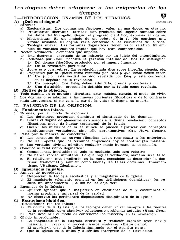 Los Dogmas Deben Adaptarse A Las Exigencias de Los Tiempos | PDF ...