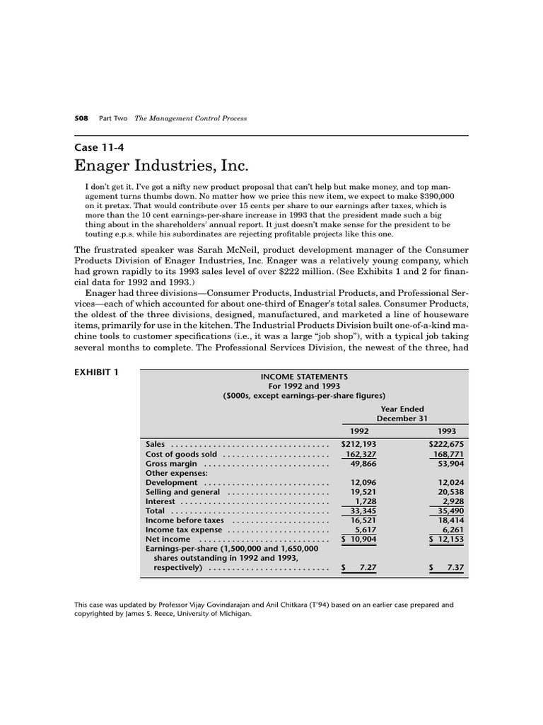 Enager Industries' Management Control Case | PDF | Equity (Finance ...