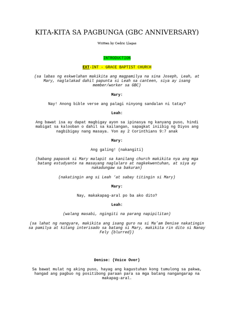 Kita-Kita Sa Pagbunga (Official Script) | PDF