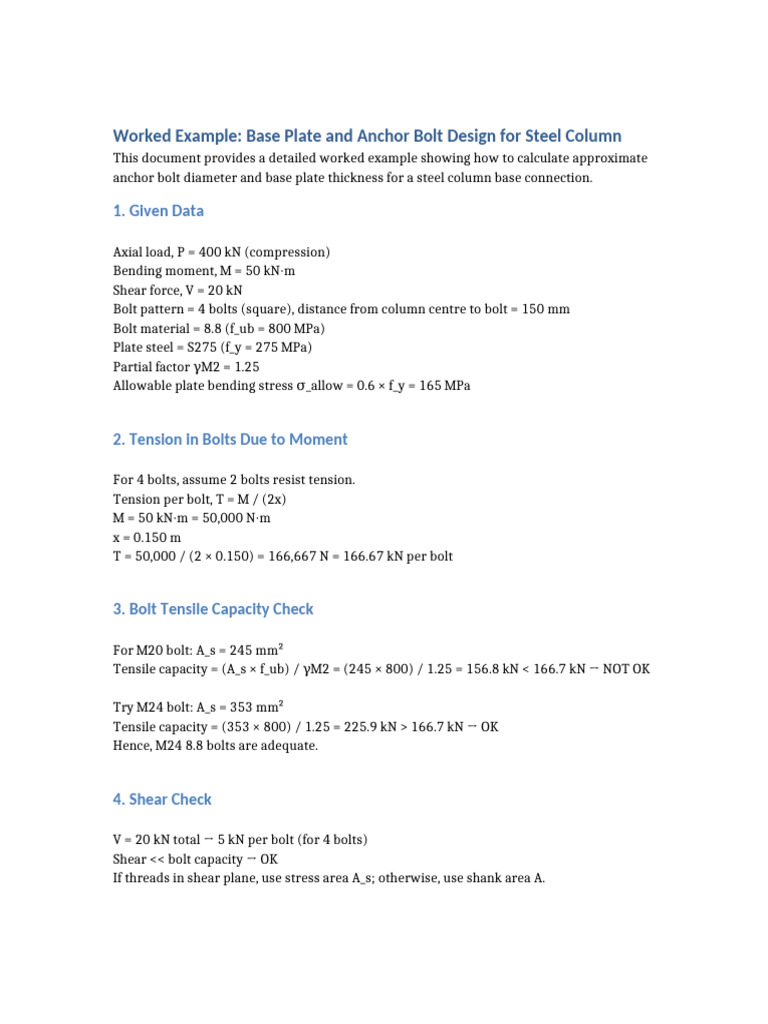 Steel Column Base Plate Design Example | PDF