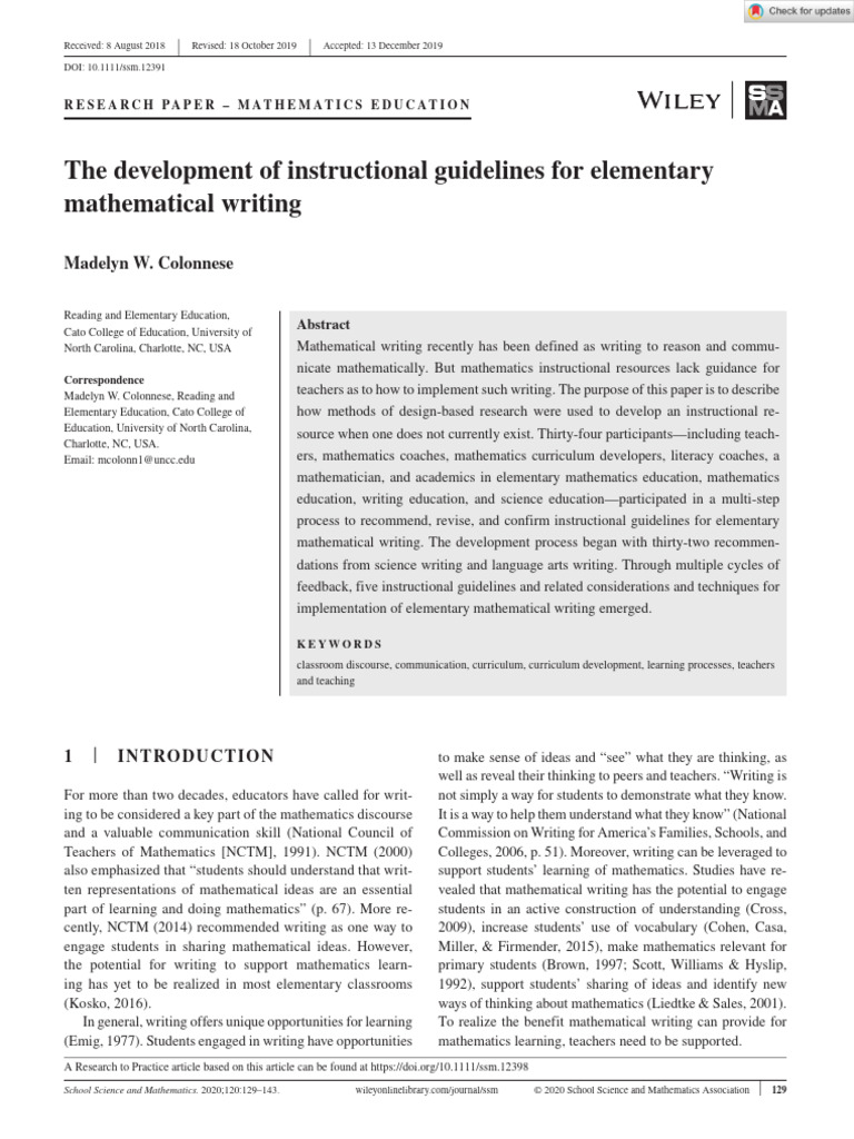 School Sci Mathematics - 2020 - Colonnese - The Development of ...