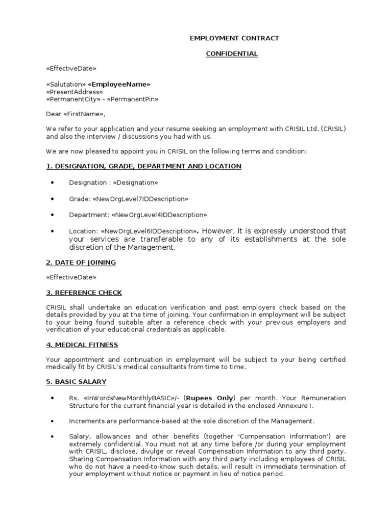 Confirmation Letter - Associate to Executive | Confidentiality | Employment