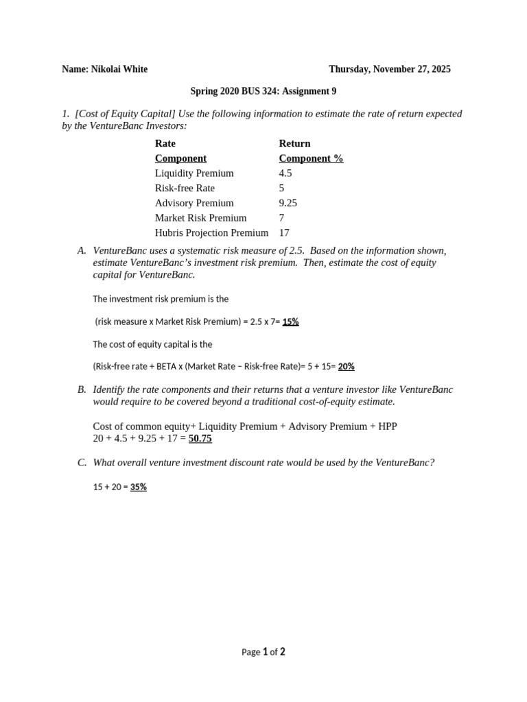 Venture Capital Cost of Equity Analysis | PDF | Cost Of Capital ...