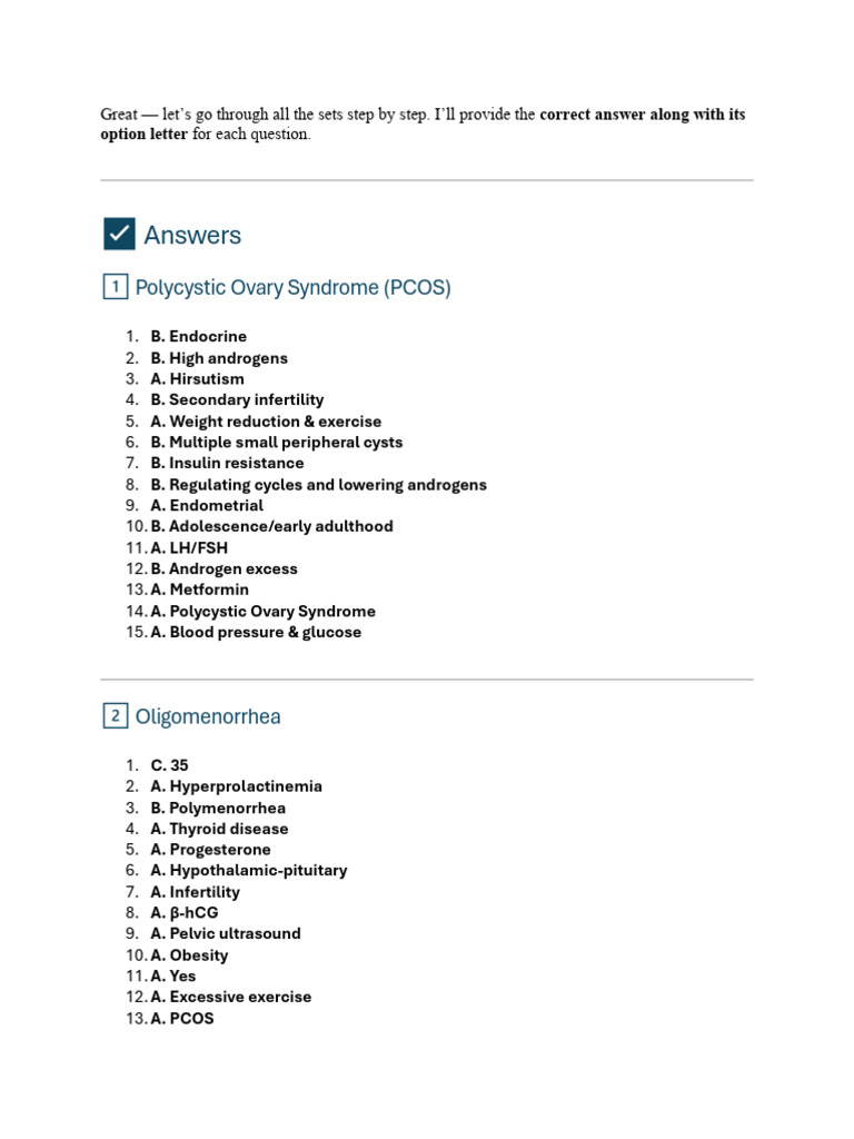 Answers: Polycystic Ovary Syndrome (PCOS) | PDF | Polycystic Ovary ...