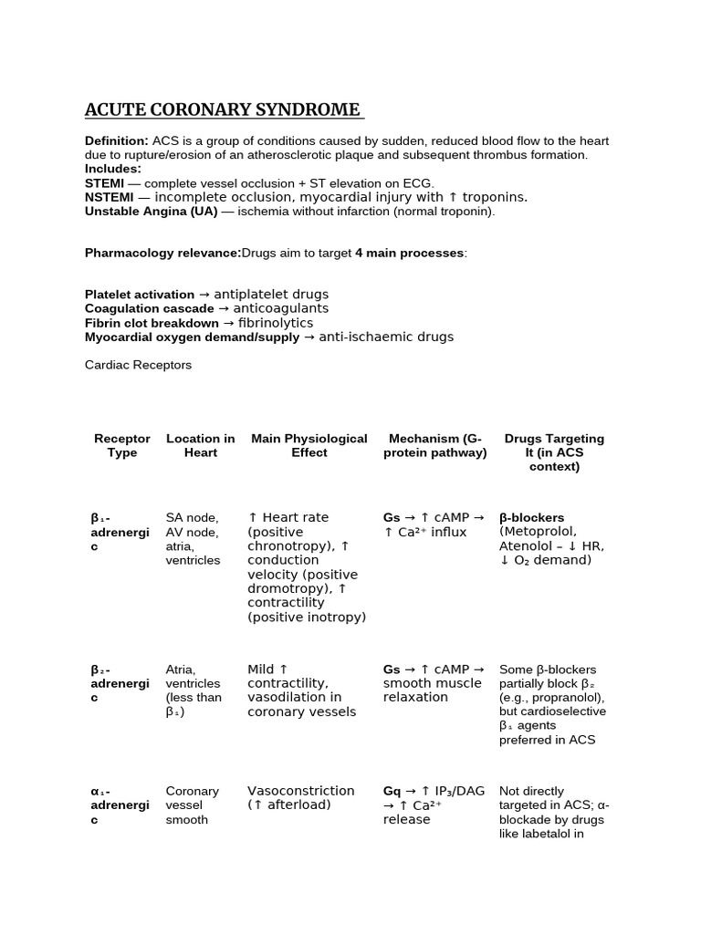 Acute Coronary Syndrome Overview and Treatment | PDF | Myocardial ...