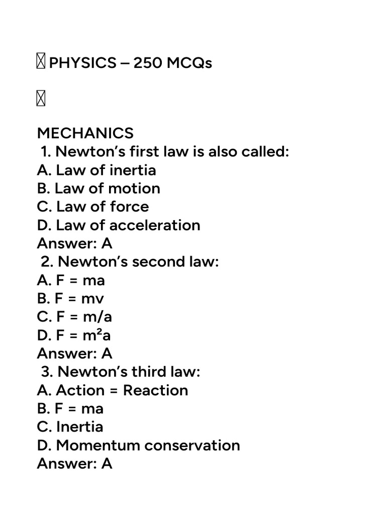 Physics All Mcqs | PDF | Waves | Force
