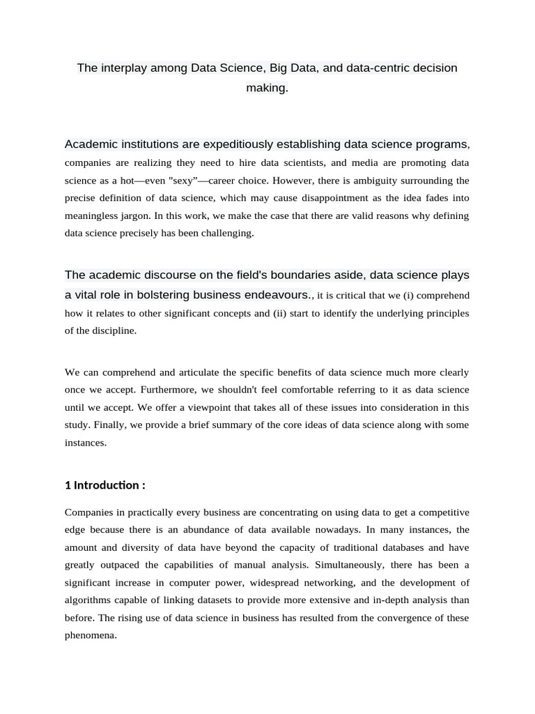 The Interplay Among Data Science, Big Data, and Data-Centric Decision ...