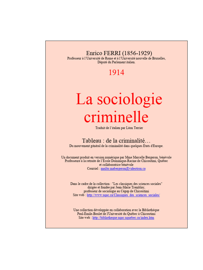 Sociologie criminelle d'Enrico Ferri | PDF | Crimes | Crime et violence