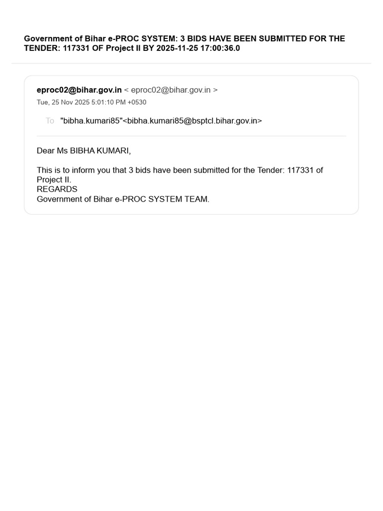 Government of Bihar E-Proc System - 3 Bids Have Been Submitted For The ...