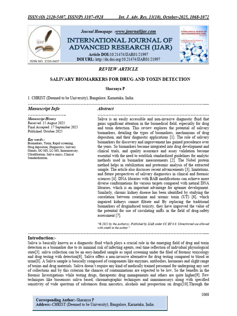 Salivary Biomarkers for Drug Detection | PDF | Saliva | Secretion
