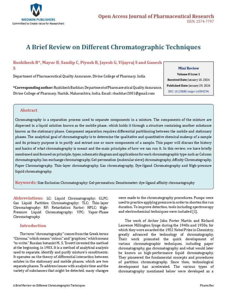 Overview of Chromatographic Techniques | PDF | Chromatography | Thin ...