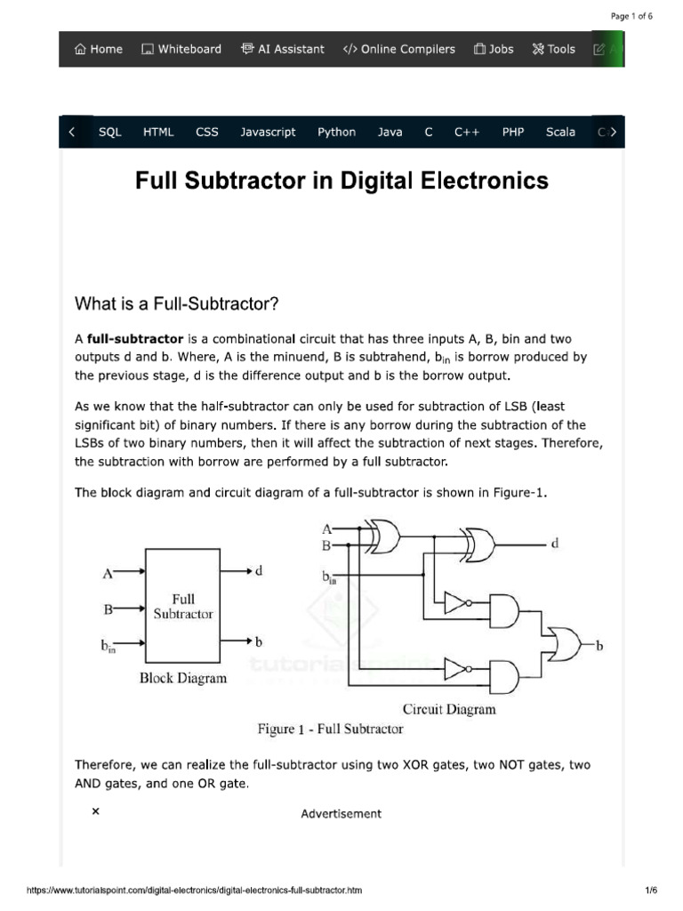 Full Subtractor | PDF