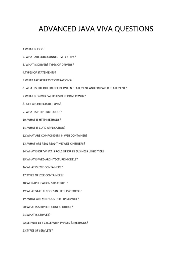 Advanced Java Viva Questions | PDF