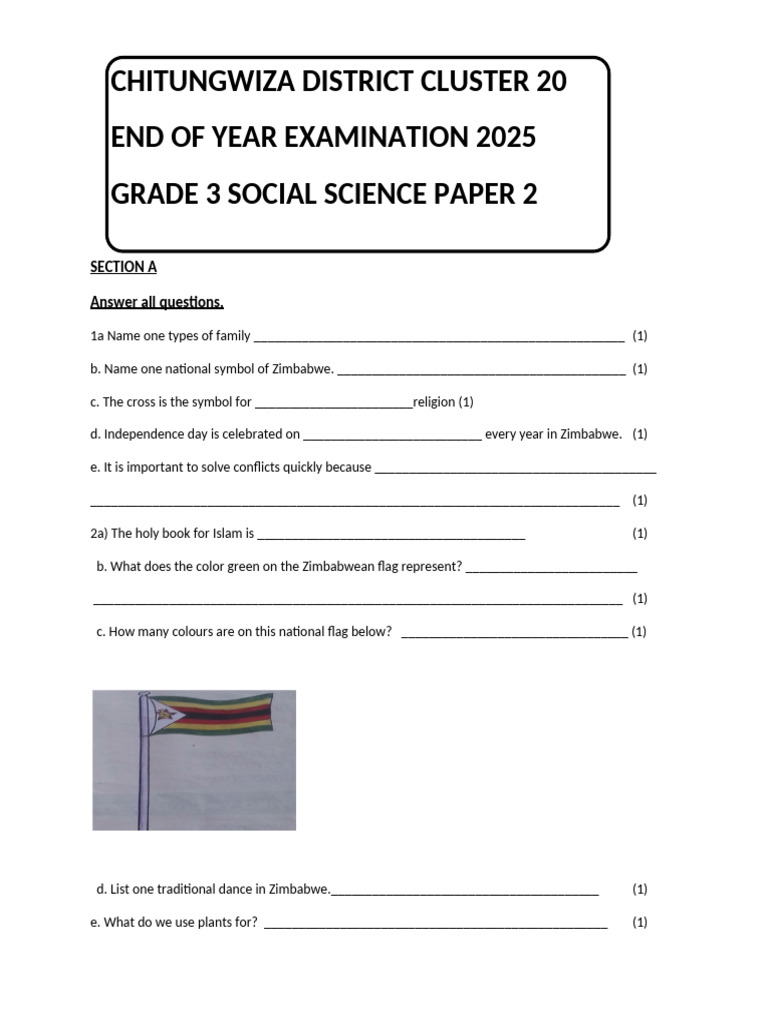 Grade 3a Social Science p2 2025 | PDF | Zimbabwe | Spirituality
