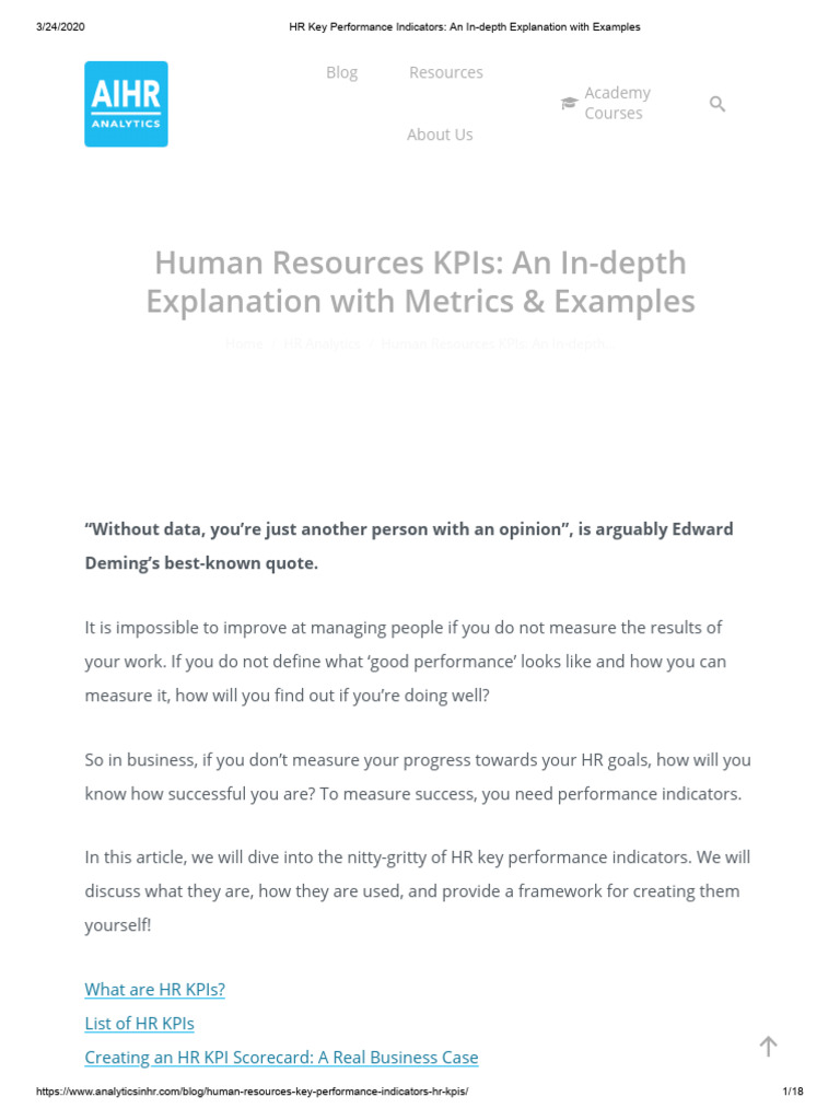 HR Key Performance Indicators Explained | PDF | Performance Indicator ...