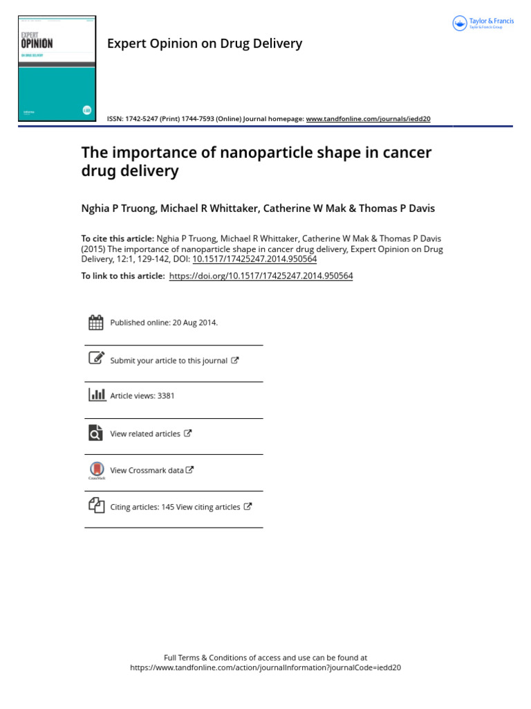 The Importance of Nanoparticle Shape in Cancer Drug Delivery | PDF ...