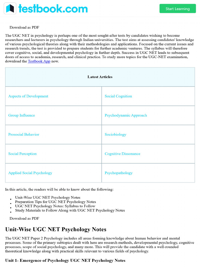 UGC NET Psychology Study Material and Notes - Checkout Unit-Wise Notes ...