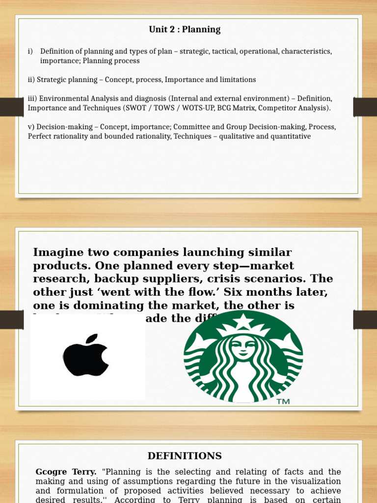 UNIT 2 Planning | PDF | Strategic Management | Swot Analysis