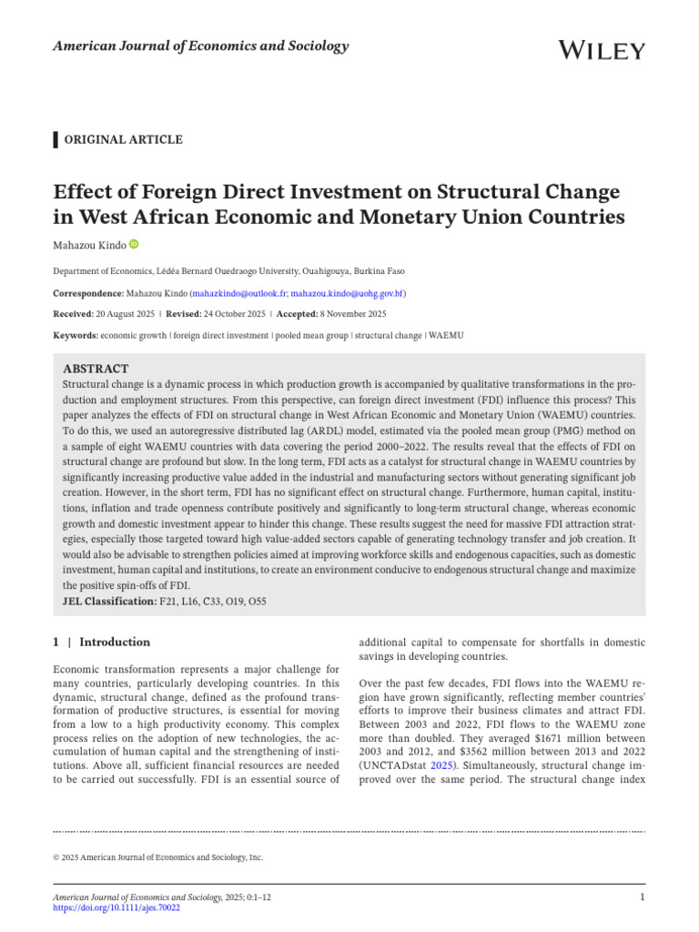 FDI's Impact on WAEMU Structural Change | PDF | Foreign Direct ...