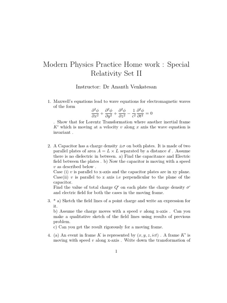 Special Relativity Homework Set II | PDF