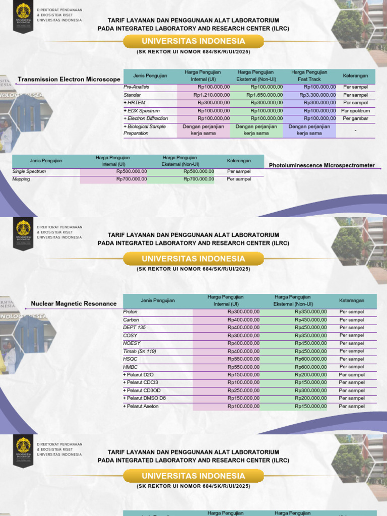 Tarif Pengujian Laboratorium UI | PDF