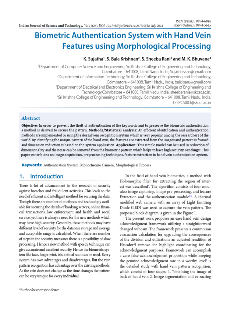 Hand Vein Biometric Authentication System | PDF | Infrared | Biometrics
