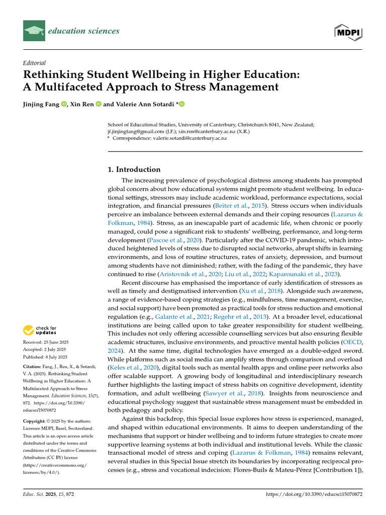 education-15-00872 | PDF | Stress Management | Stress (Biology)