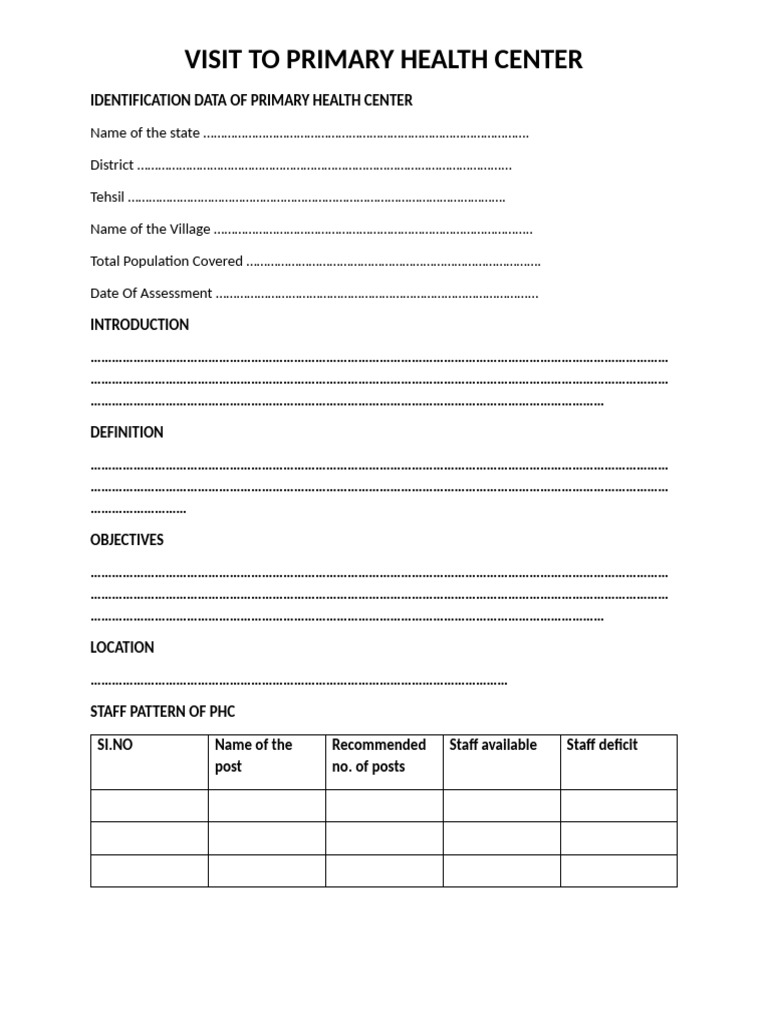 Primary Health Center Assessment Report | PDF | Social Programs ...