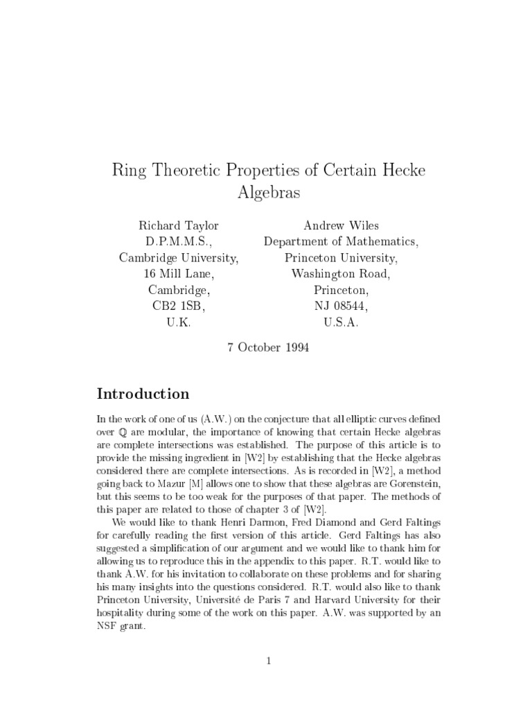 Ring Properties of Hecke Algebras | PDF | Ring (Mathematics ...