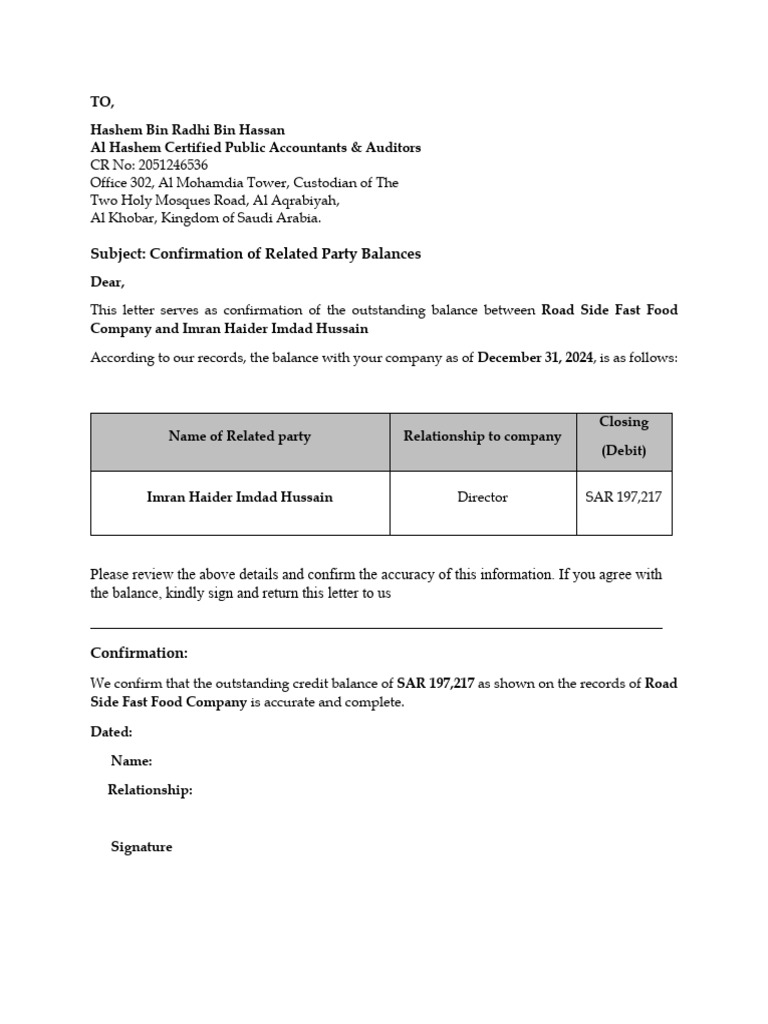 Related Party Confirmations | PDF