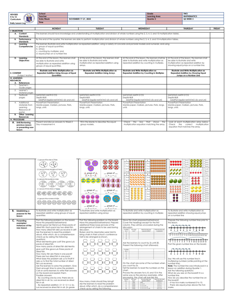 Grade 2 Math Lesson: Multiplication Concepts | PDF | Multiplication ...