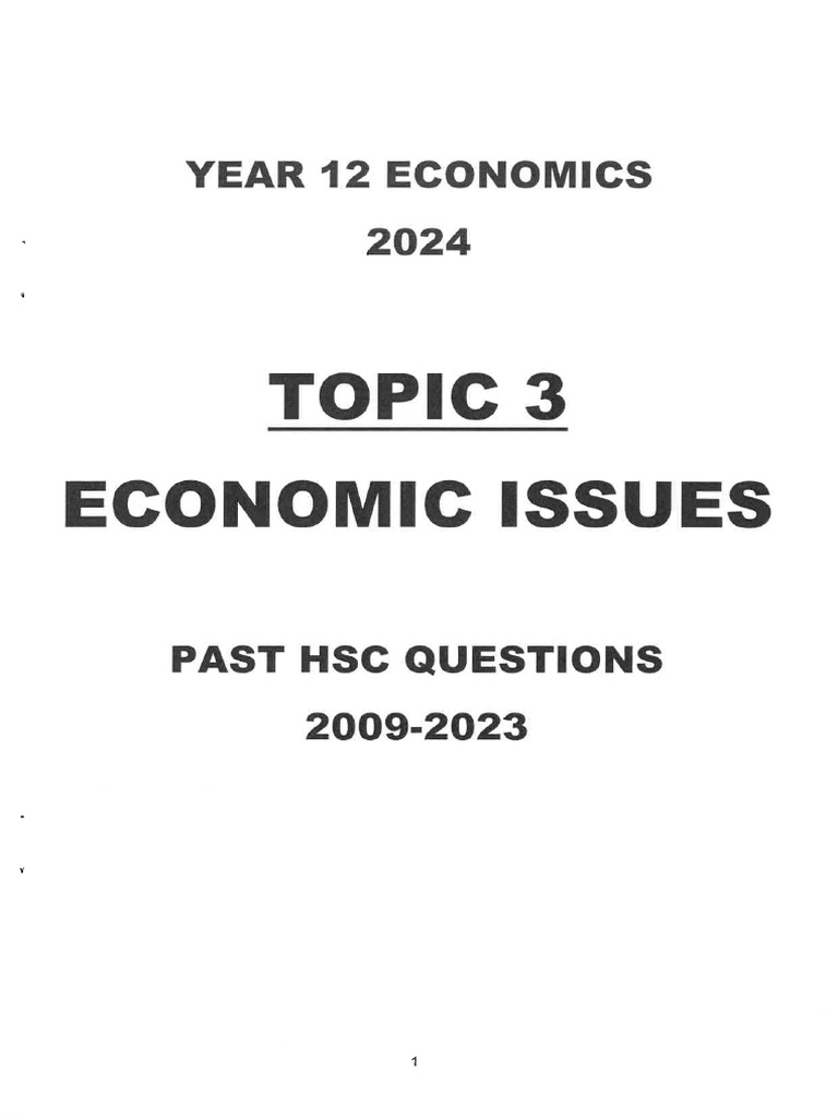 Economic Issues Topic 3 Past HSC Qs | PDF