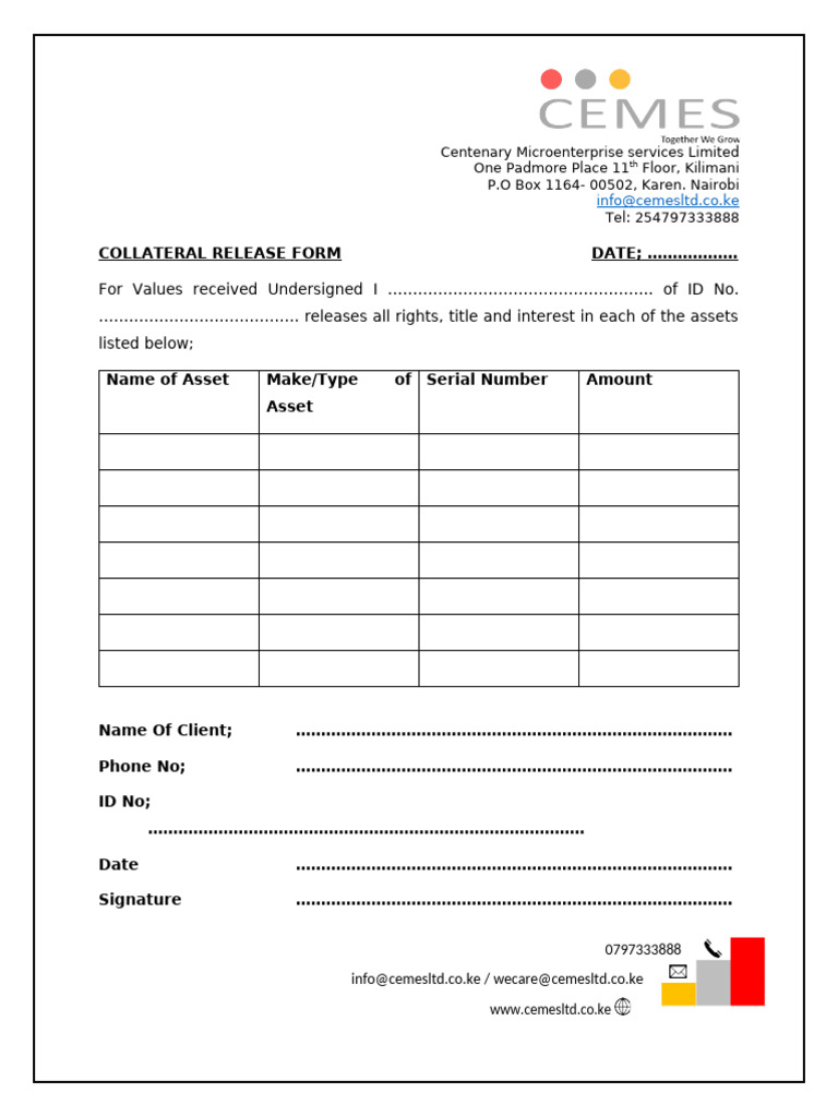 Sme Collateral Release Form | PDF