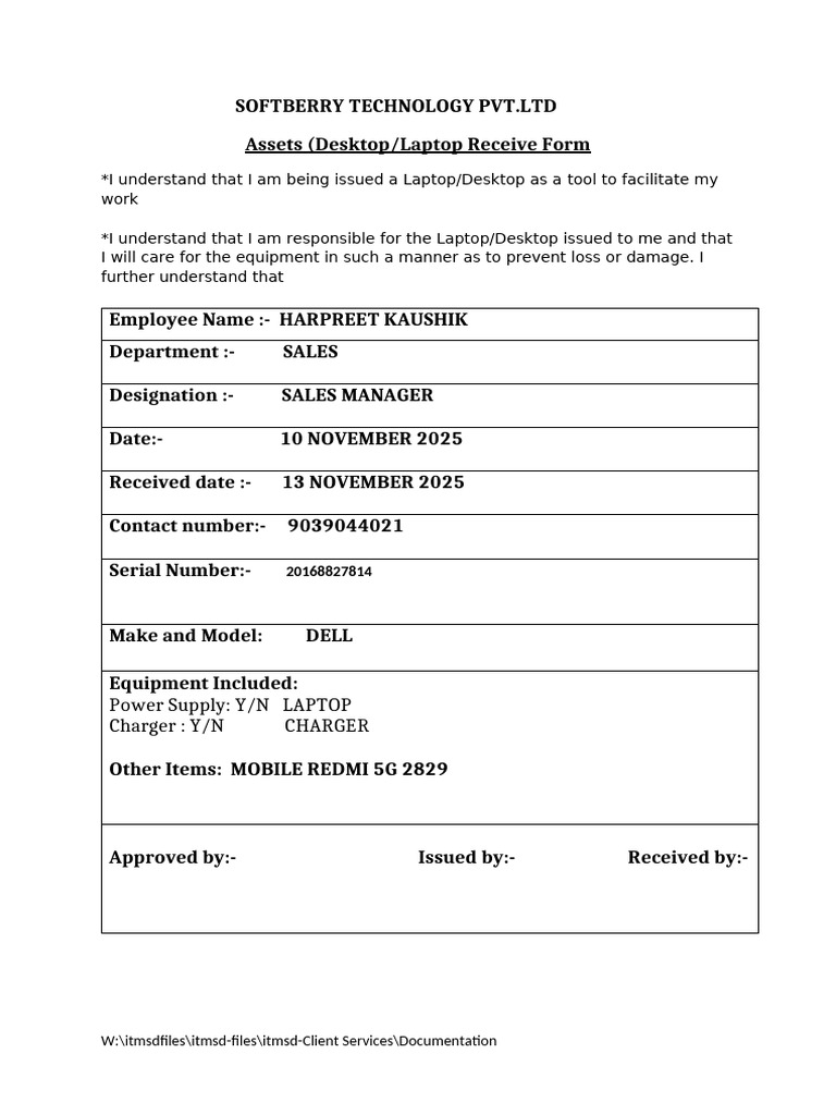 Assests Receive Form[1] | PDF