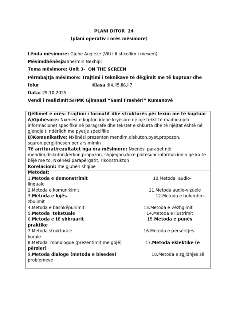 Plani Ditor 52 Viti II 30.01.2025 | PDF