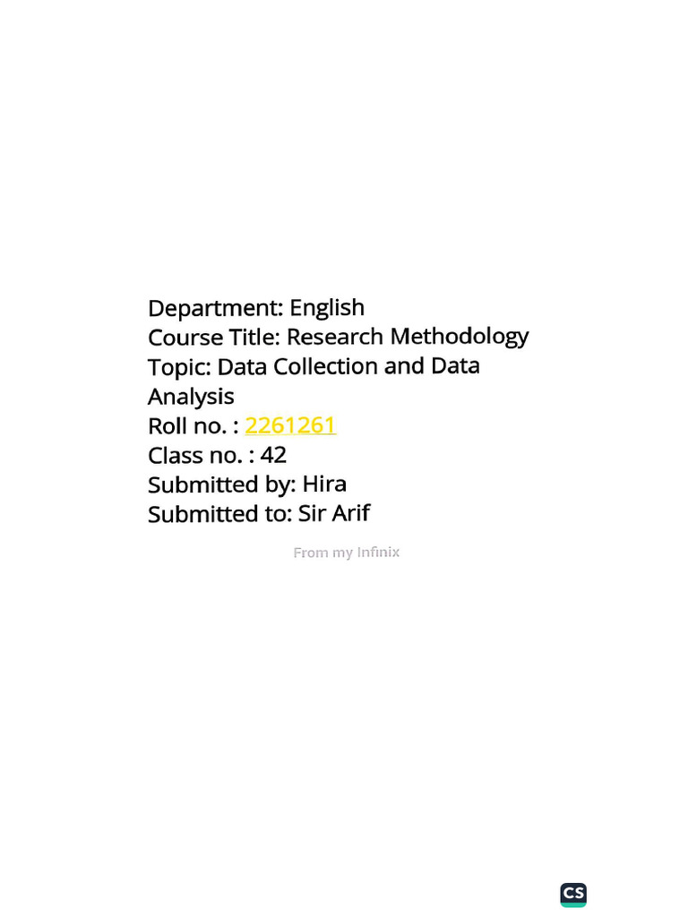 Assignment of Data Collection and Analysis - 1 | PDF