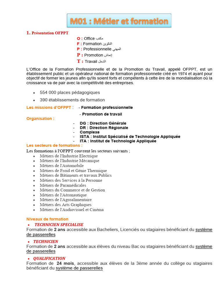 Formation Professionnelle L OFPPT PDF Informations lectricien