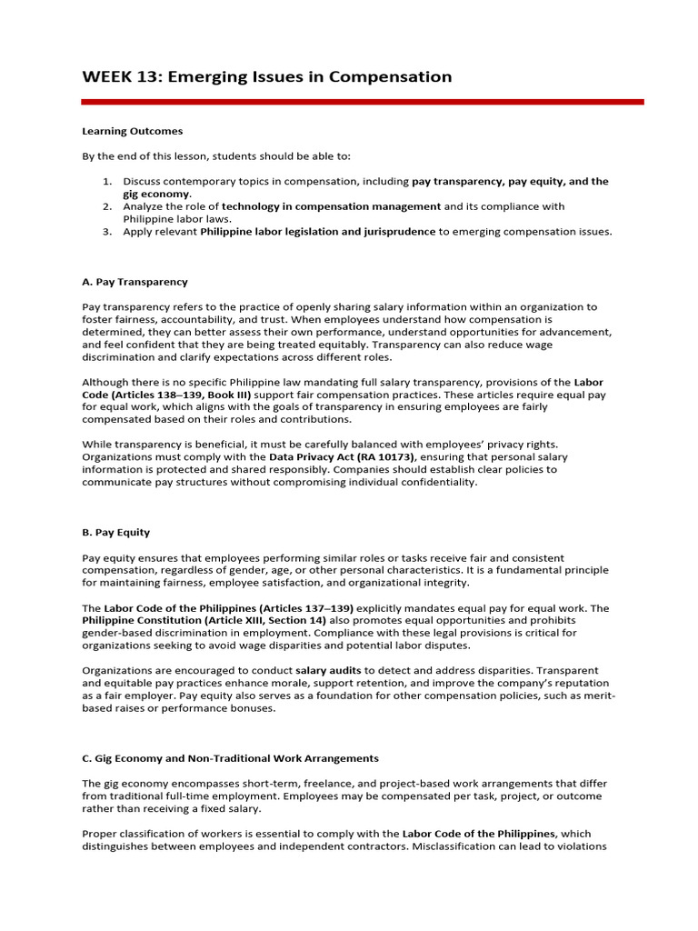 Emerging Compensation Issues in the Philippines | PDF | Equal Pay For ...