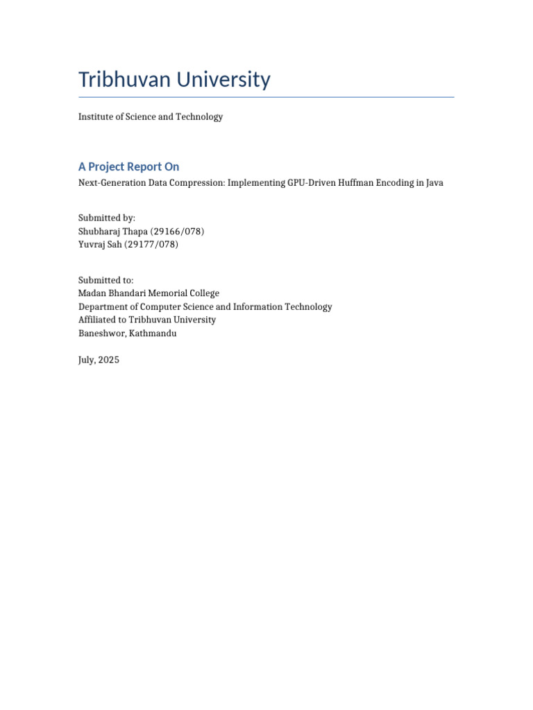 Final TU CSIT Project Report GPU Huffman | PDF | Data Compression ...