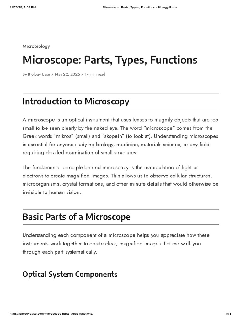 Microscope - Parts, Types, Functions | PDF | Microscope | Microscopy