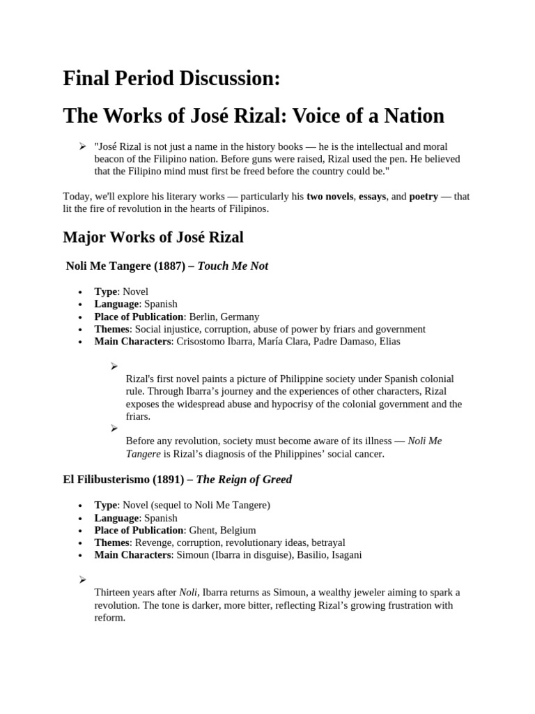1 Lecture Final Period The Works of Rizal 1 | PDF