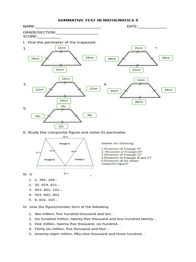 Mathematics 4 Summative Test Guide | PDF