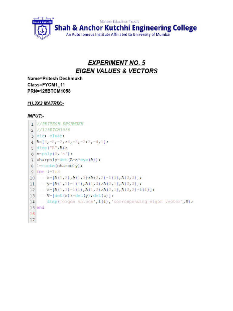 Experiment No 5 of Scilab | PDF
